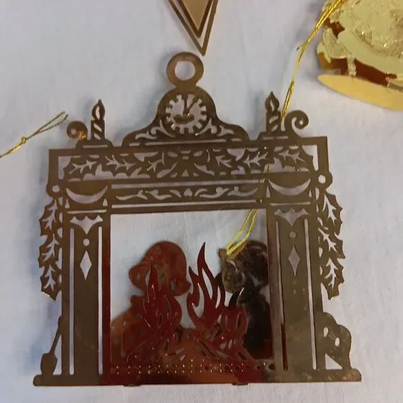 10 Gold Tone Christmas Tree Ornament Lot Die Cut Brass Vintage - Picture 5 of 16